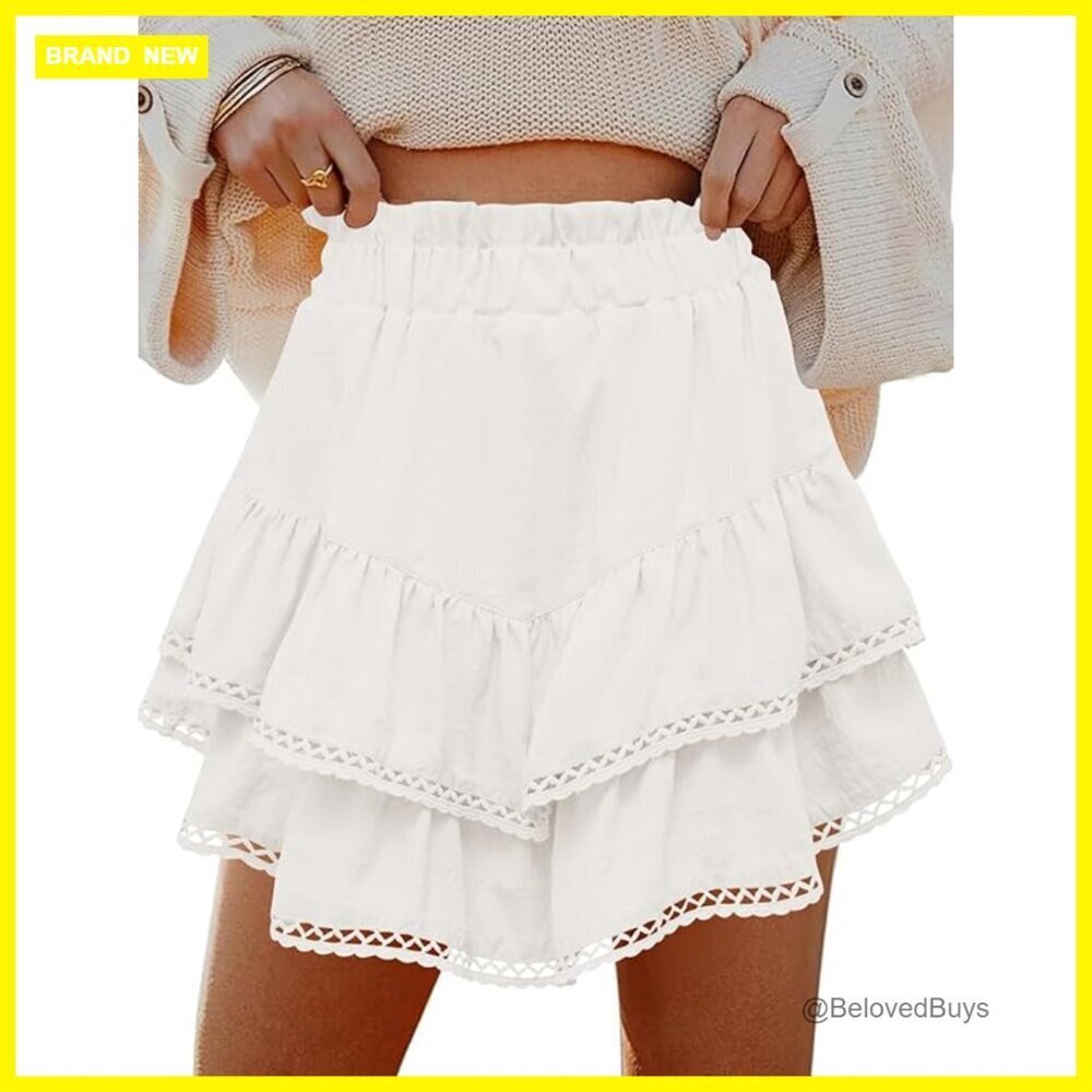 High Waist Flow Skort Ruffle Tiered Crochet Hem Active Wear Mini